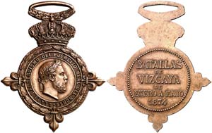 1874. Carlos VII, Pretendiente. Medalla de ... 