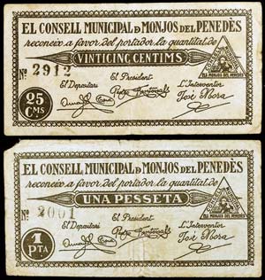 Monjos del Penedès, els. 25 céntimos y 1 ... 