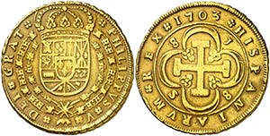 1703. Felipe V. Sevilla. J. 8 escudos. (AC. ... 