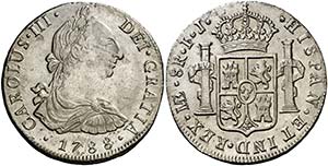 1788. Carlos III. Lima. IJ. 8 reales. (AC. ... 