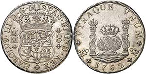1762. Carlos III. México. MM. 8 reales. ... 