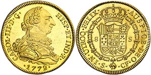 1772. Carlos III. Sevilla. CF. 8 escudos. ... 