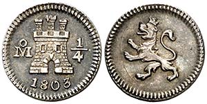 1803. Carlos IV. México. 1/4 de real. (AC. ... 
