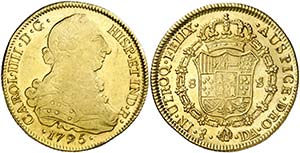 1795. Carlos IV. Santiago. DA. 8 escudos. ... 