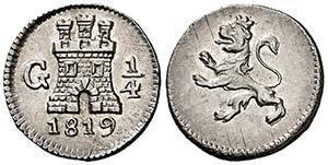 1819. Fernando VII. Guatemala. 1/4 de real. ... 