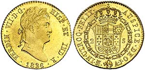 1826. Fernando VII. Madrid. AJ. 2 escudos. ... 