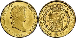 1820. Fernando VII. México. JJ. 8 escudos. ... 