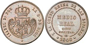 1848. Isabel II. Madrid. 1/2 real = 5 ... 