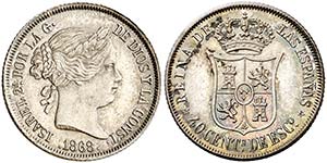 1868*1868. Isabel II. Madrid. 40 céntimos ... 