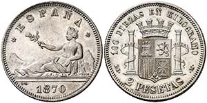 1870*1873. I República. DEM. 2 pesetas. ... 