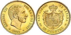 1883/2*1883. Alfonso XII. MSM. 25 pesetas. ... 