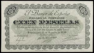 1938. Barcelona. 100 pesetas. (Ed. NE37). 15 ... 