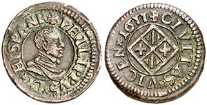 1611. Felipe III. Vic. 1 diner. (AC. 916). ... 