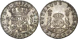 1736. Felipe V. México. MF. 8 reales. (AC. ... 