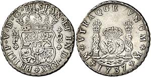 1737. Felipe V. México. MF. 8 reales. (AC. ... 