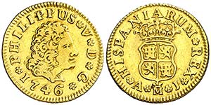 1746. Felipe V. Madrid. AJ. 1/2 escudo. (AC. ... 