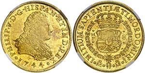 1744. Felipe V. México. MF. 8 escudos. (AC. ... 
