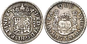 1754. Fernando VI. México. M. 2 reales. ... 
