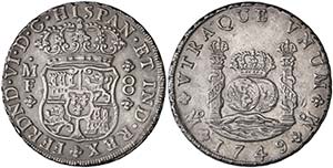 1749. Fernando VI. México. MF. 8 reales. ... 