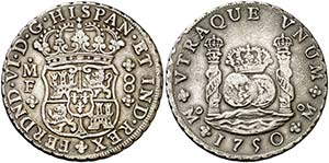 1750. Fernando VI. México. MF. 8 reales. ... 