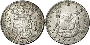 1754. Fernando VI. México. MF. 8 reales. ... 