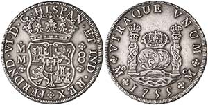 1755. Fernando VI. México. MM. 8 reales. ... 