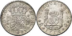 1756/5. Fernando VI. México. MM. 8 reales. ... 