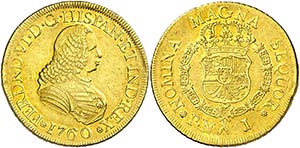 1760. Fernando VI. Popayán. J. 8 escudos. ... 