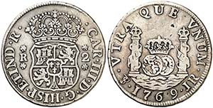 1769. Carlos III. Potosí. JR. 2 reales. ... 