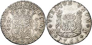 1761. Carlos III. México. MM. 8 reales. ... 
