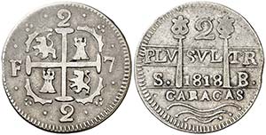 1818. Fernando VII. Caracas. SB. 2 reales. ... 