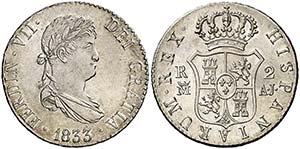 1833. Fernando VII. Madrid. AJ. 2 reales. ... 