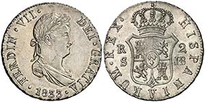 1833. Fernando VII. Sevilla. JB. 2 reales. ... 