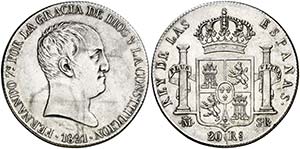 1821. Fernando VII. Madrid. SR. 20 reales. ... 