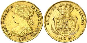 1857. Isabel II. Barcelona. 100 reales. (AC. ... 
