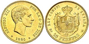 1880*1880. Alfonso XII. MSM. 25 pesetas. ... 