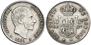 1881. Alfonso XII. Manila. 10 centavos. (AC. ... 