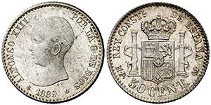 1889*89. Alfonso XIII. MPM. 50 céntimos. ... 