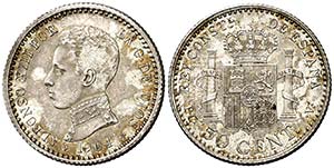 1904*10. Alfonso XIII. PCV. 50 céntimos. ... 