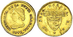 1842. Colombia. Bogotà. RS. 1 peso. (Fr. ... 