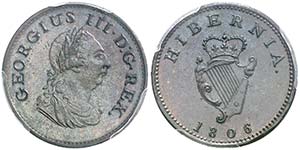 1806. Irlanda. Jorge III. 1 farthing. (Kr. ... 