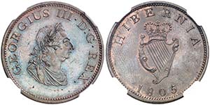 1805. Irlanda. Jorge III. 1/2 penique. (Kr. ... 