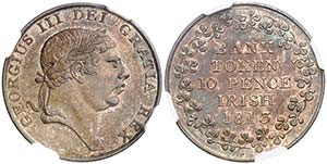 1813. Irlanda. Jorge III. 10 peniques. (Kr. ... 