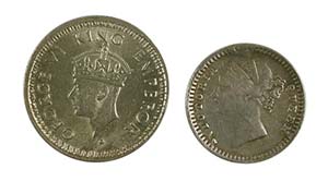 Lote de 2 monedas: India británica Jorge VI ... 