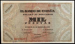 1938. Burgos. 1000 pesetas. (Ed. D35) (Ed. ... 