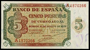 1938. Burgos. 5 pesetas. (Ed. D36) (Ed. ... 