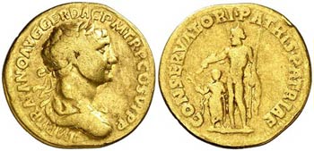 (115 d.C.). Trajano. Áureo. (Spink 3086) ... 