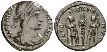 (336-337 d.C.). Delmacio. Treveri. AE 15. ... 