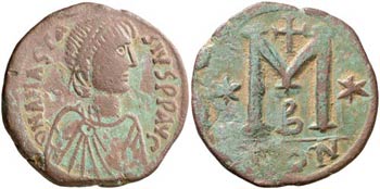 Anastasio (491-518). Constantinopla. Follis. ... 