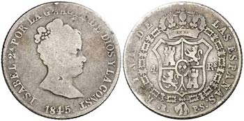1845. Isabel II. Barcelona. PS. 4 reales. ... 